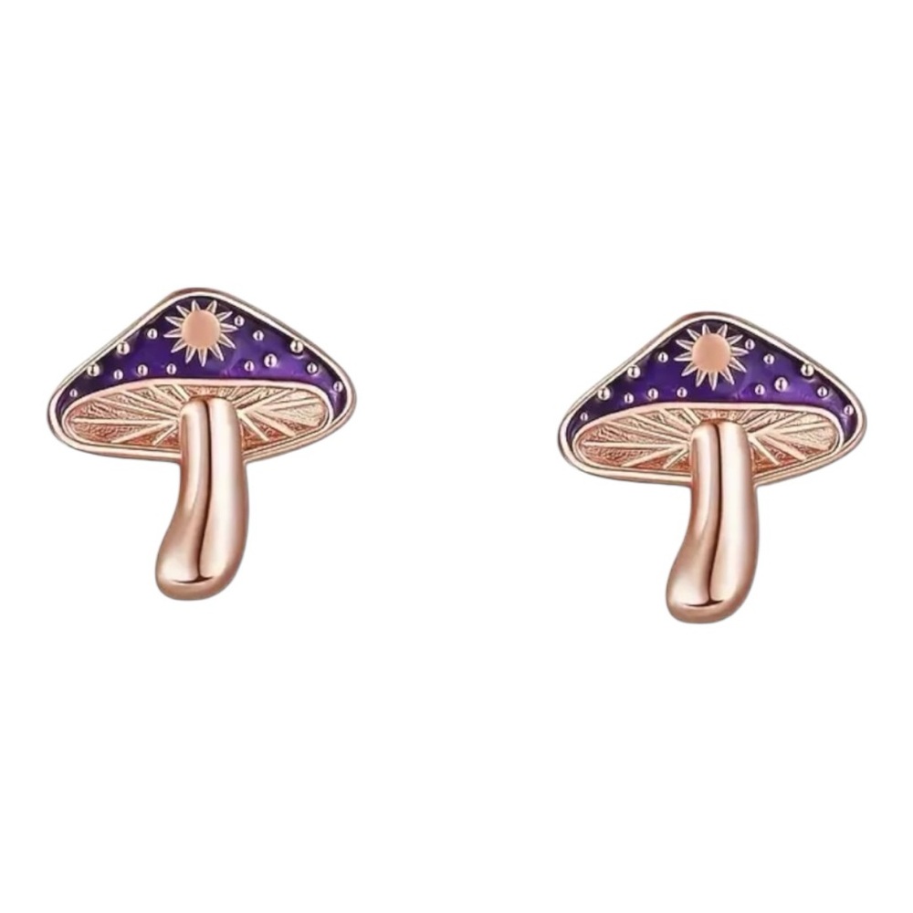 4/$12 Purple and Gold Mushroom Earrings
